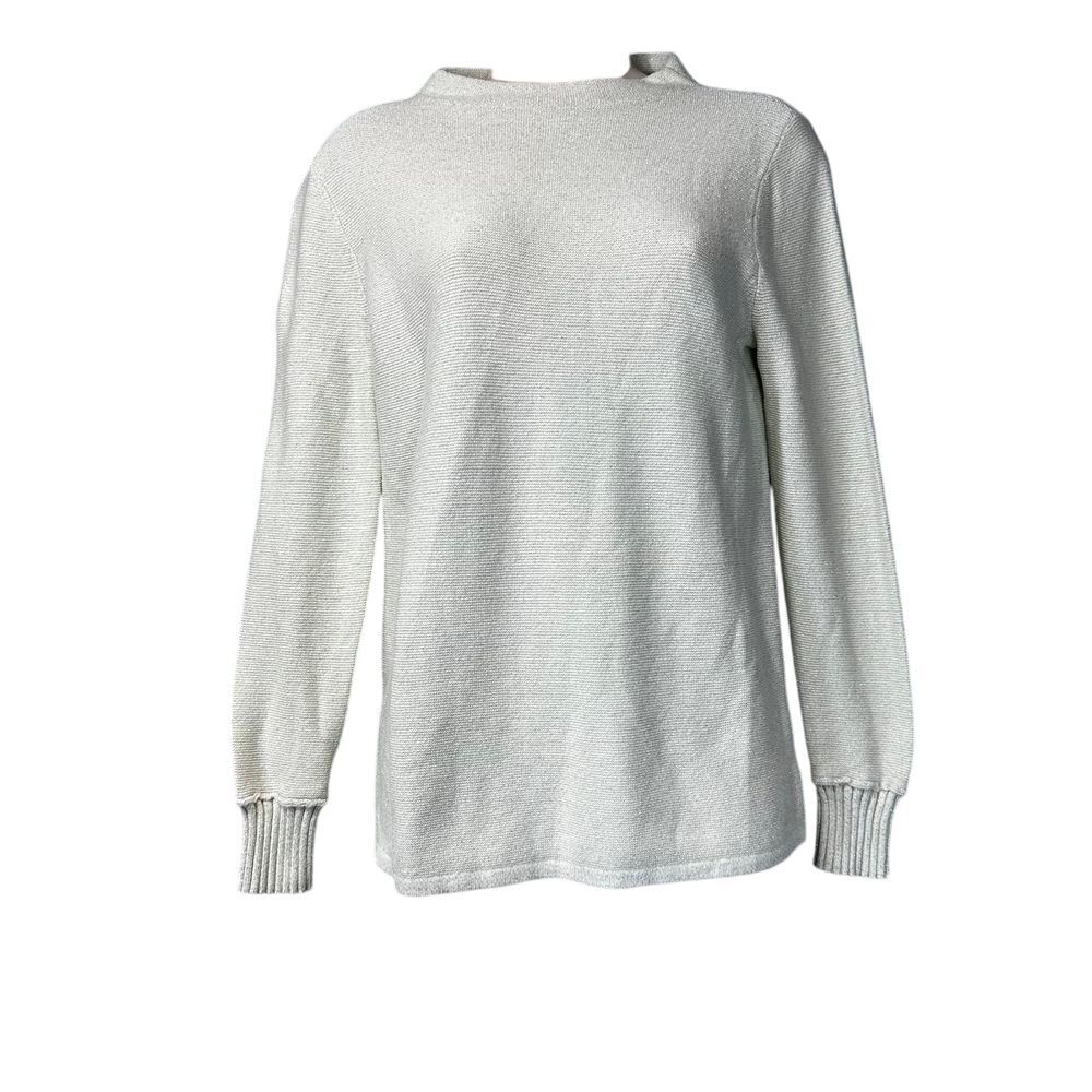 Ann Taylor MP Cream Metallic Sweater Office Casual Knit Trendy‎ Preppy Neutral